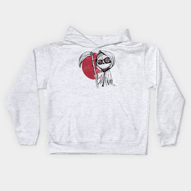 Grim The Reaper Pencil Hand-drawn Art in Red and Black Kids Hoodie by arcanumstudio